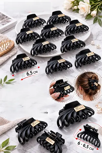 Набір крабів Fashion для волосся каучуковий 6,5 см з металевою вставкою 12 шт. Чорний - фото 4