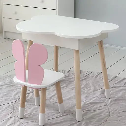 Детский стол Облачко с нишей и стульчиком Бабочка (Белый с розовым) - фото 2