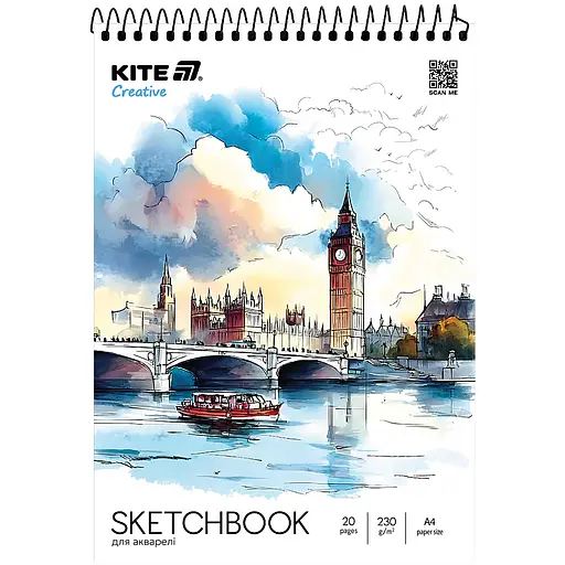 Скетчбук на спіралі для акварелі Kite Creative А4 20 аркушів (K-1284) - фото 1
