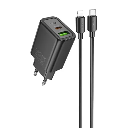 МЗП Hoco N61 Gentle PD20W+QC3.0 (1USB-A/1C) + кабель Type-C to Lightning Black