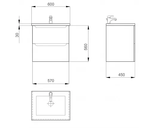 Тумба підвісна Sanwerk Ера Air 60 Білий з умивальником Space Line (MV0000854) Білий - фото 4