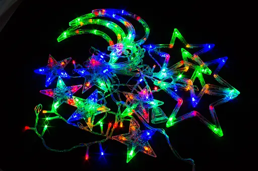 Гірлянда Бахрома на вікно Різнокольорова 3 метри Зірки та Місяць 138 лампочок Laplandia світлодіодна від мережі (m.02.5Т.138+L) - фото 3