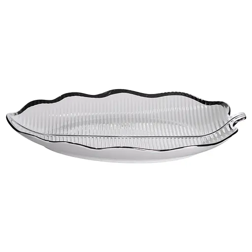 Фарфоровое блюдо для сервировки стола в форме листьев 41×27×4 (см) блюдо для подачи закусок Серебро Yiwu ML6045 - фото 3