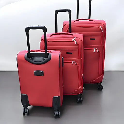 Набор тканевых чемоданов 3в1 с кодовым замком и телескопической ручкой красный (6071) - фото 3