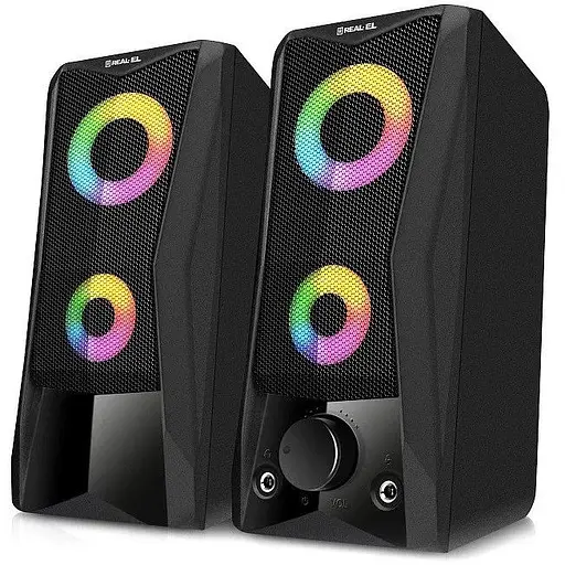 Колонки 2.0 REAL-EL S-107 чорний, 2 x 3 Вт, USB, mini-jack 3.5 мм, RGB-підсвічування (EL121100017) - фото 1