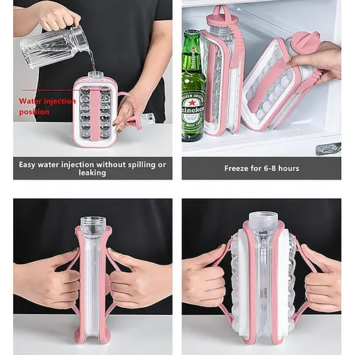 Форма для кубиков льда портативная силиконовая переносная бутылка на 17 шариков DIY ICE, Kitchen Master Розовый 86962 - фото 9