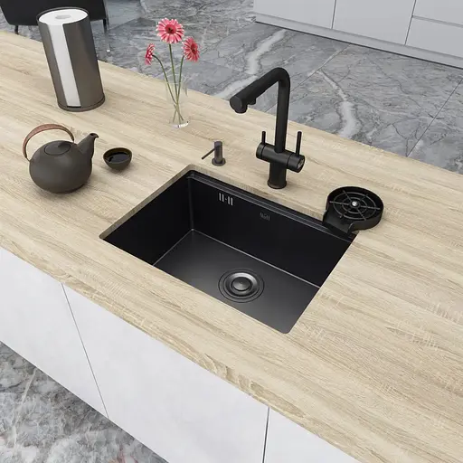 Кухонна мийка під стільницю чорне 1.5 мм з PVD покриттям Nett NB-5742, Чорний - фото 8