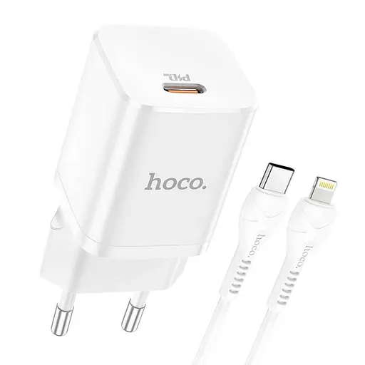 Зарядний комплект Hoco Rigorous charger set N19 Type-C to Lightning cable 25W білий - фото 1