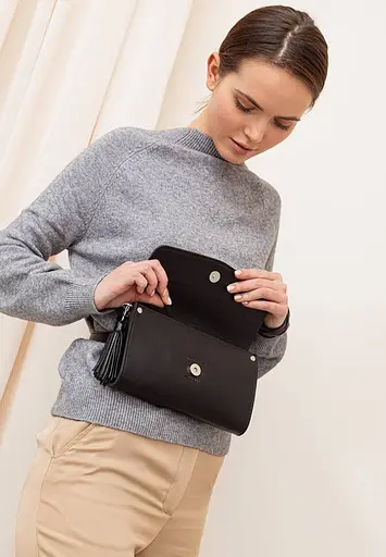 Шкіряна жіноча сумка Еліс чорна Велюр - фото 9