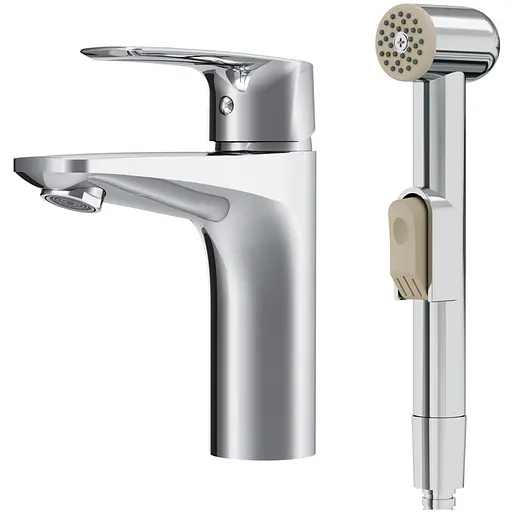 Змішувач для умивальника з гігієнічним душем Am.Pm Gem хром F90E03000, Хром - фото 1