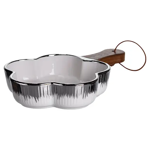 Тарелка фарфоровая глубокая с ручкой Цветок 24×16×4 (см) сервировочное блюдо с ручкой для подачи тарелка сковорода Серебро Yiwu ZJH-13-3 - фото 2