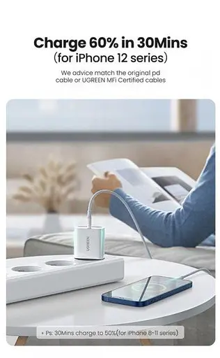 Мережевий зарядний пристрій Ugreen CD137 PD 20W Fast Charger + USB-C to Lightning Cable 1m Suit (50698) - фото 2