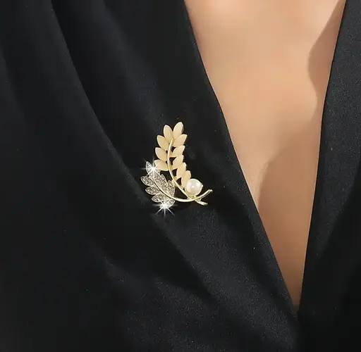 Брошка Колосок з цинкового сплаву вставка гірський кришталь 31x43 мм жіноча елегантна прикраса Золотистий - фото 5