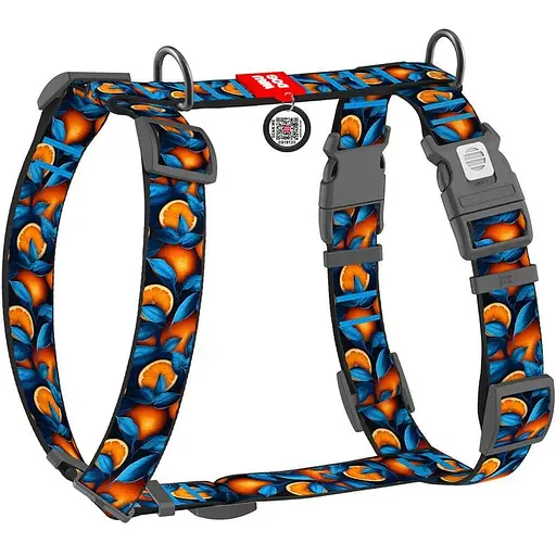 Шлея для собак Waudog анатомічна H-подібна Nylon з QR-паспортом Апельсини XL 3.5х 60-100 см - фото 1