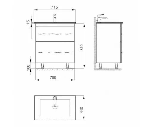 Тумба підлогова Sanwerk Миндаль 70 Білий з умивальником Qtap (MV0000888) Білий - фото 6