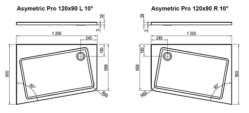 Душевой поддон Ravak Asymetric Pro 120x90 R 10° XA25G70101P - фото 5