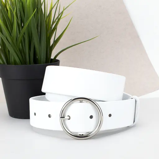 Ремінь жіночий шкіряний JK-3542 білий (120 см) з круглою пряжкою - фото 1