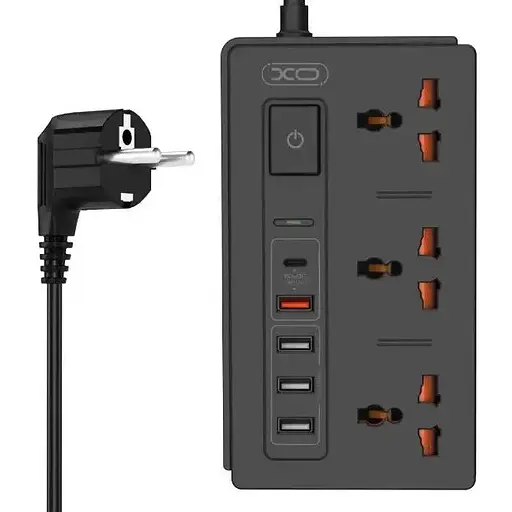 Мережевий фільтр XO WL06 подовжувач 1.8 м 3 розетки 4 USB чорний