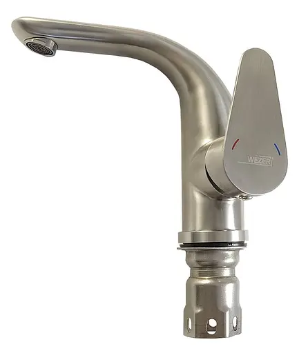 Змішувач для умивальника литий гусак Ø35 Wezer INX1A-04 1/10 Хром матовый - фото 1