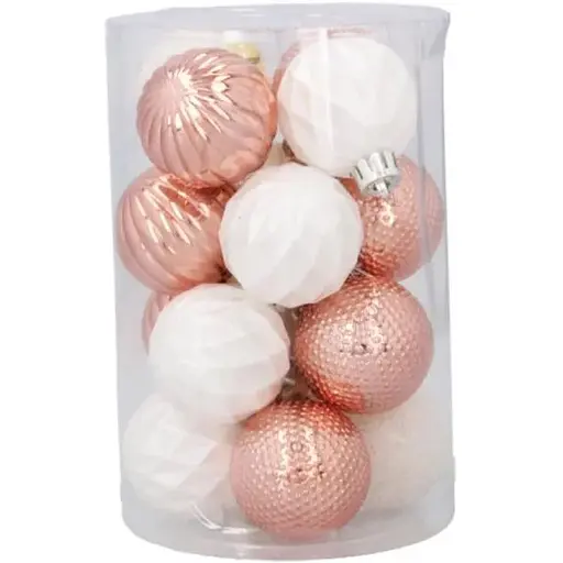 Комплект елочных шариков Chomik пластиковые 4 см розовые и белые 16 шт. (GIF7351)