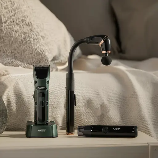 Подарунковий бокс: універсальний триммер з насадками + перкусійний масажер з акумулятором + професійна машинка для стрижки VGR V-6 CP2026-16