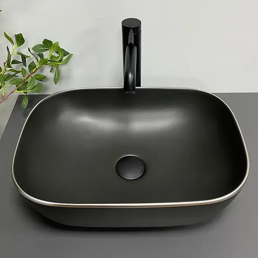 Умивальник VBI Ravenna black matt silver edge накладний VBI-011229, Чорний матовий - фото 4