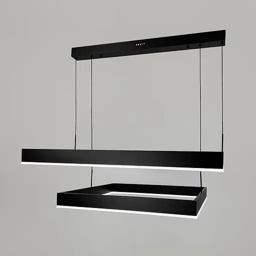 Чорна люстра з двома підвісними квадратами 60 та 80 см | Line F | Арт. MJ223-800+600 BK - фото 3