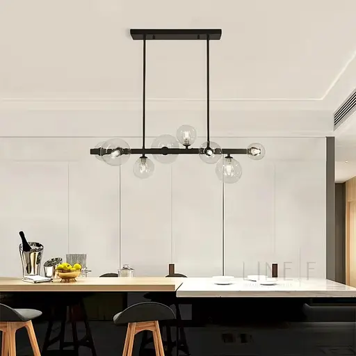 Удлиненная черная люстра-молекула на 8 плафонов 75 см | Ст. AT 32/8L BK+CL | Line F - фото 4