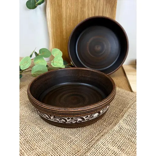 Миска під бануш керамічна (глиняна) різьблена Ангоб 1.1 л - фото 6