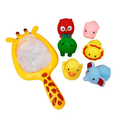 Набір іграшок для ванни Mega Zayka MGZ-0933 сачок, 6 іграшок - фото 1
