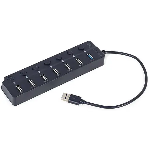 USB-Хаб Gembird 7 портiв (6хUSB2.0+1хUSB3.0) UHB-U3P1U2P6P-01, пластик, чорний (UHB-U3P1U2P6P-01) - фото 1