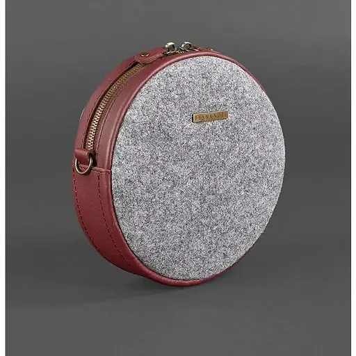 Круглая женская фетровая сумка Tablet с кожаными бордовыми вставками. - фото 1