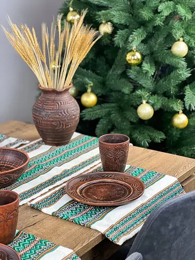 Льняная салфетка с украинским орнаментом Рандеву 30х40 см 6 шт. Коричневый - фото 1