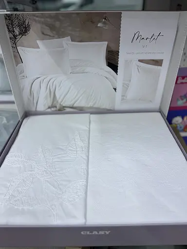 Постільна білизна Marlet V1 Beyaz Ранфорс Жаккард з вишивкою Clasy pbe0052073 - фото 3