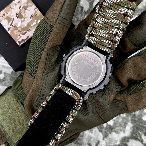 Наручний годинник чоловічий 005CMGYSU ЗСУ Сірий камуфляж Паракордний ремінець Camo Green + Коробка. Patriot acs0031040 - фото 5