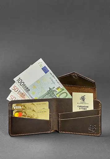 Кожаный портмоне 4.2 на кнопке темно-коричневый Crazy Horse - фото 3