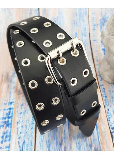 Ремінь унісекс шкіряний з люверсами чорний JK-4035 (125 см) - фото 8