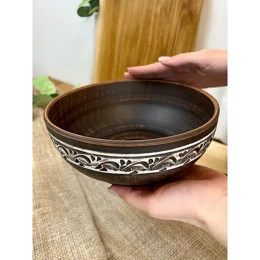 Миска керамічна (глиняна) різьблена Ангоб 1 л - фото 4