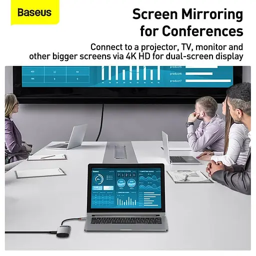 Док-станция адаптер хаб Baseus Metal Gleam Series 4-in-1 - Type-C to 2Usb HDMI Type-C (CAHub-CY0G) - фото 9