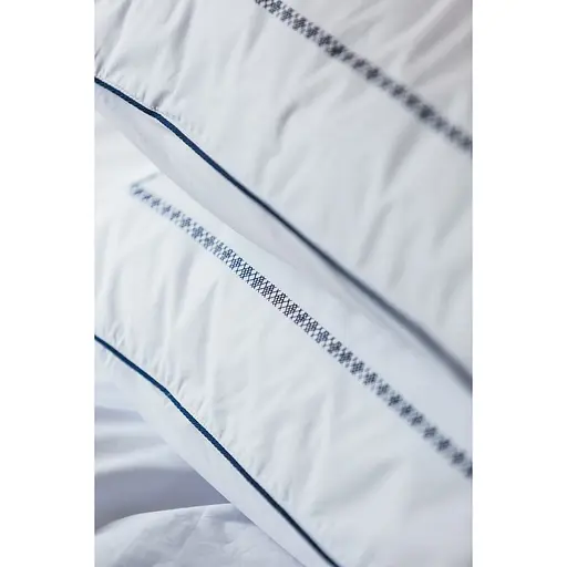 Комплект постільної білизни Ecotton Premium євро перкаль вишивка з синім кантом (25140) - фото 11