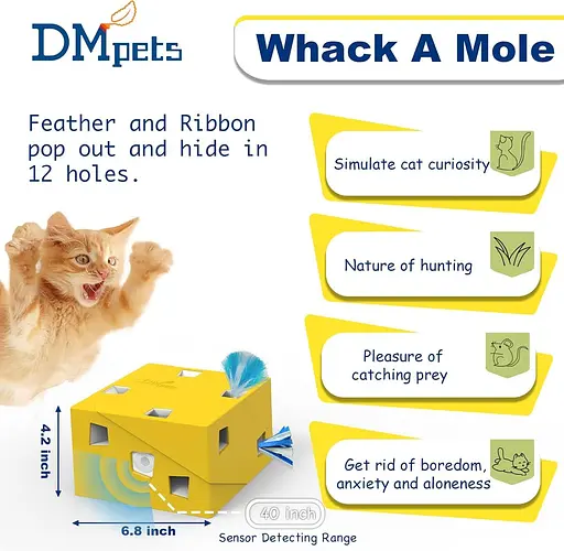 DMpets Интерактивные игрушки для кошек Автоматическая лента с пером мышей Pop Out Hide в 12 отверстиях для домашних кошек 2022 - фото 6