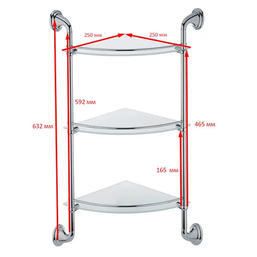 Стеклянная полка в ванную углова 3-ярусная Zerix LR1507-3 LL1409, Хром - фото 2