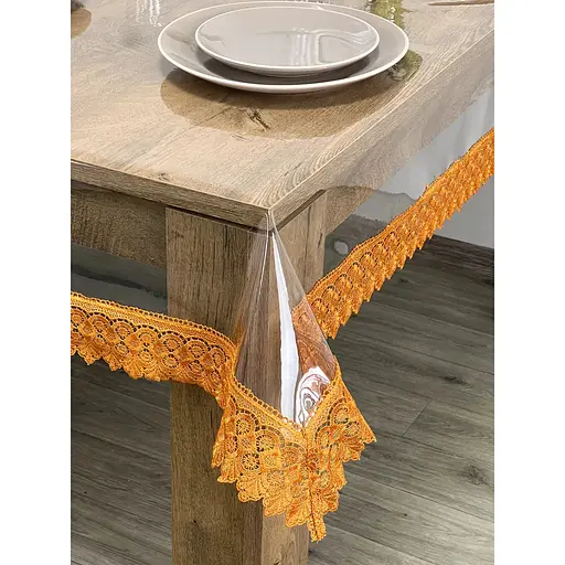 Силиконовая скатерть с рыжим кружевом 7 см 380х200 см