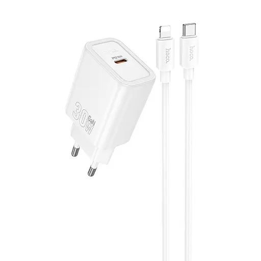 МЗП Hoco N62 Gentle PD30W (1USB-C) + кабель Type-C to Lightning White
