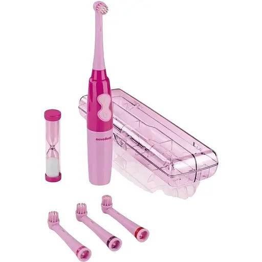 Електрична дитяча зубна щітка Nevadent NKZ 3 A1 Pink + пісочний годинник + насадки + футляр + наклейки - фото 1