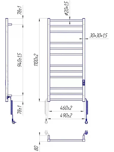 Полотенцесушитель Mario Премиум Классик-I 1100х490-80 мм с таймером-регулятором 2.2.1610.03.P - фото 3