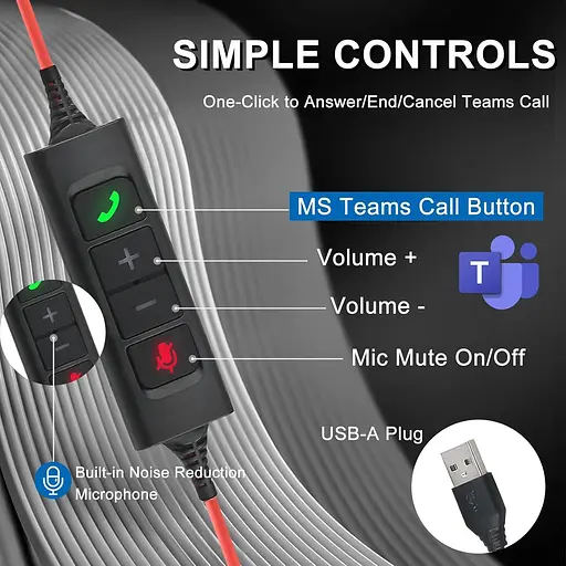 USB-гарнитура Callez с двойным микрофоном ENC с шумоподавлением для ПК Ноутбук Mac, компьютерная гарнитура с кнопкой вызова - фото 3