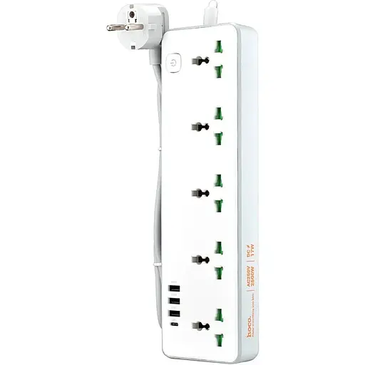 Сетевой фильтр Hoco AC13A Talento 5-позиционная розетка (1C3A) (EU) Белый - фото 1