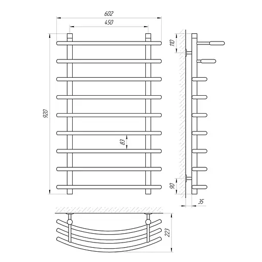 Полотенцесушитель Laris Каскад П9 450x900 71207251, Хром - фото 2