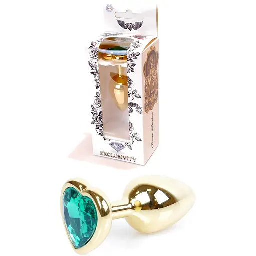 Анальна пробка Boss Of Toys Boss Series - Jewellery Gold Heart Plug Green S, BS6400042, Золотий / Зелений - фото 2
